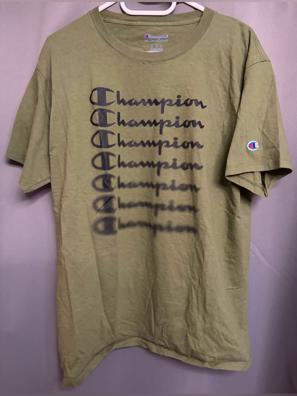 Champion Olive Green Logo Tee | Size Medium